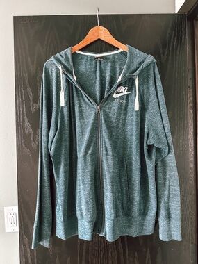 Nike Heathered Dark Teal Zip Hoodie with White Logo